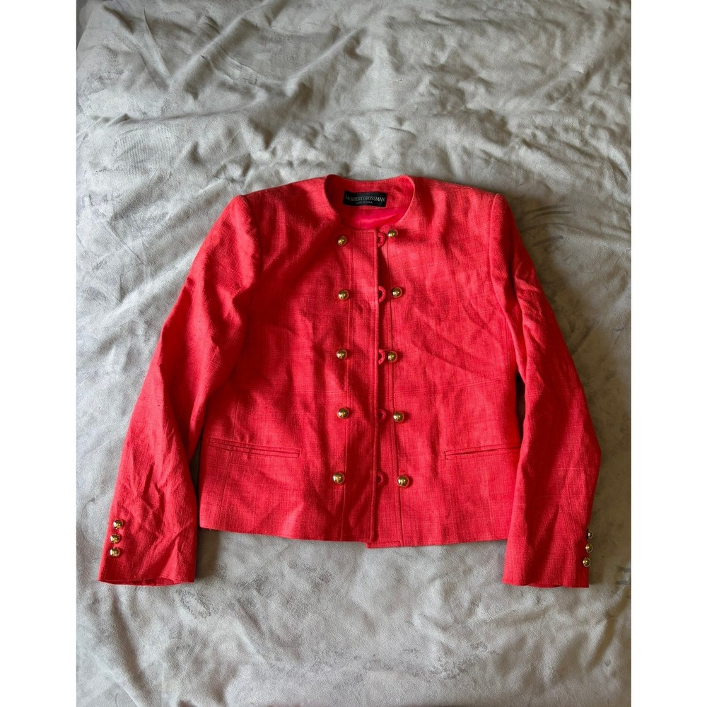 Herbert Grossman Vintage Red Textured Military Blazer Gold Buttons